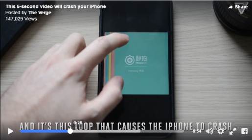 A video from The Verge shows the iPhone crash video in action.